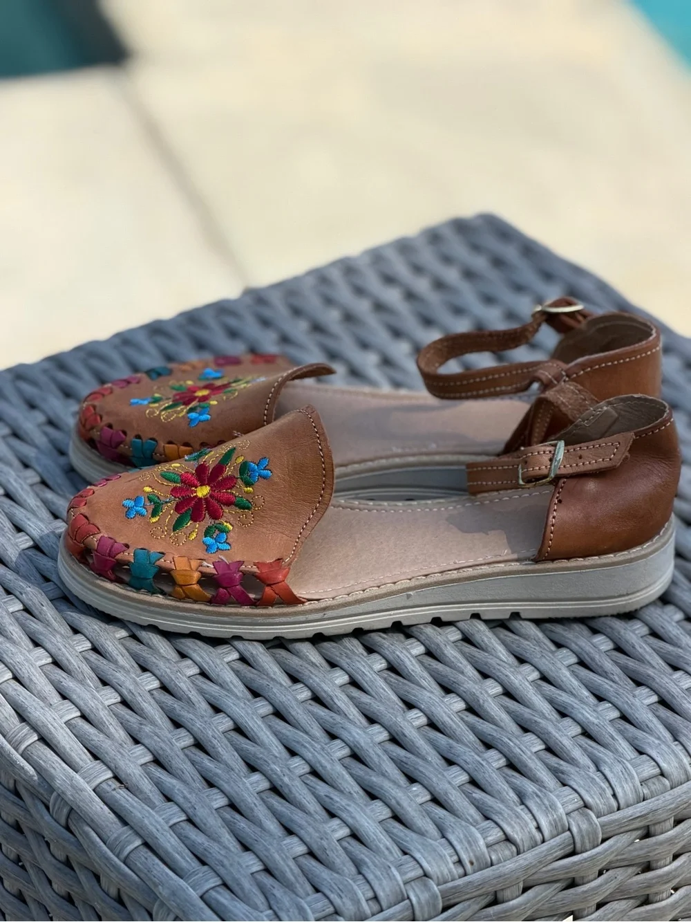 Women’s Tan Embroidered Leather Flats